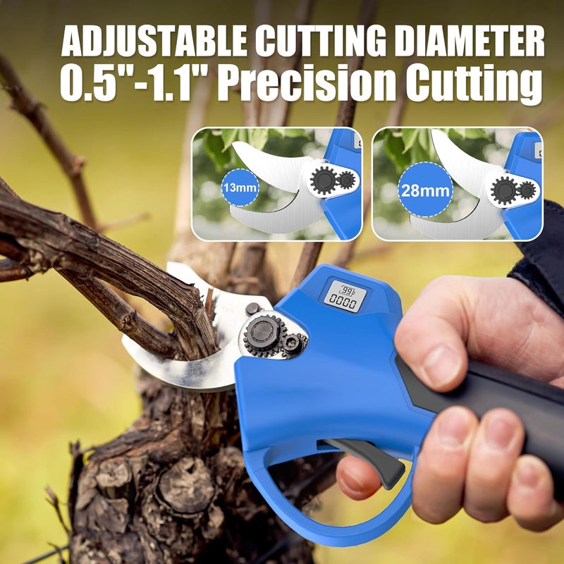 AZZUNO 20V Cordless Electric Pruning Shears: 1.1 Inch Brushless Pruner with LCD Display & SK5 Blades, Portable Branch Cutter for Gardening Tree Trimming (2Pcs 2.0Ah Batteries and Charger Included) - Image 3